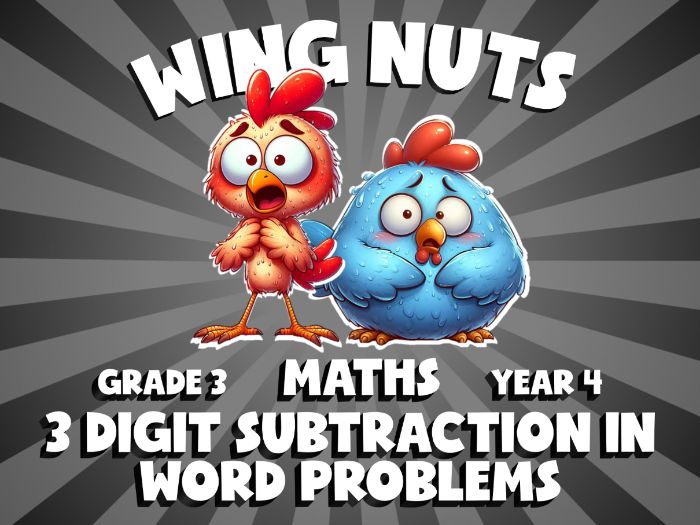 3 Digit Subtraction in Word Problems WING NUTS Maths Game | No-Prep Year 4 Review Activity