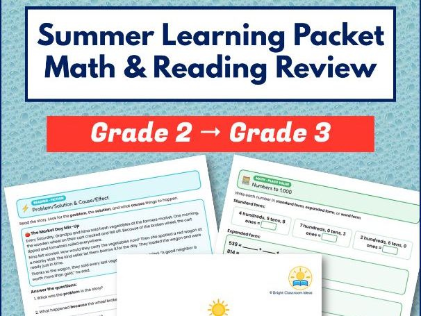Summer Learning Packet Grade 2 to Grade 3 | Math & Reading Review