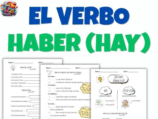 Spanish Verb HABER (HAY) Worksheets A1-A2 |Grammar Practice & No Prep Activities