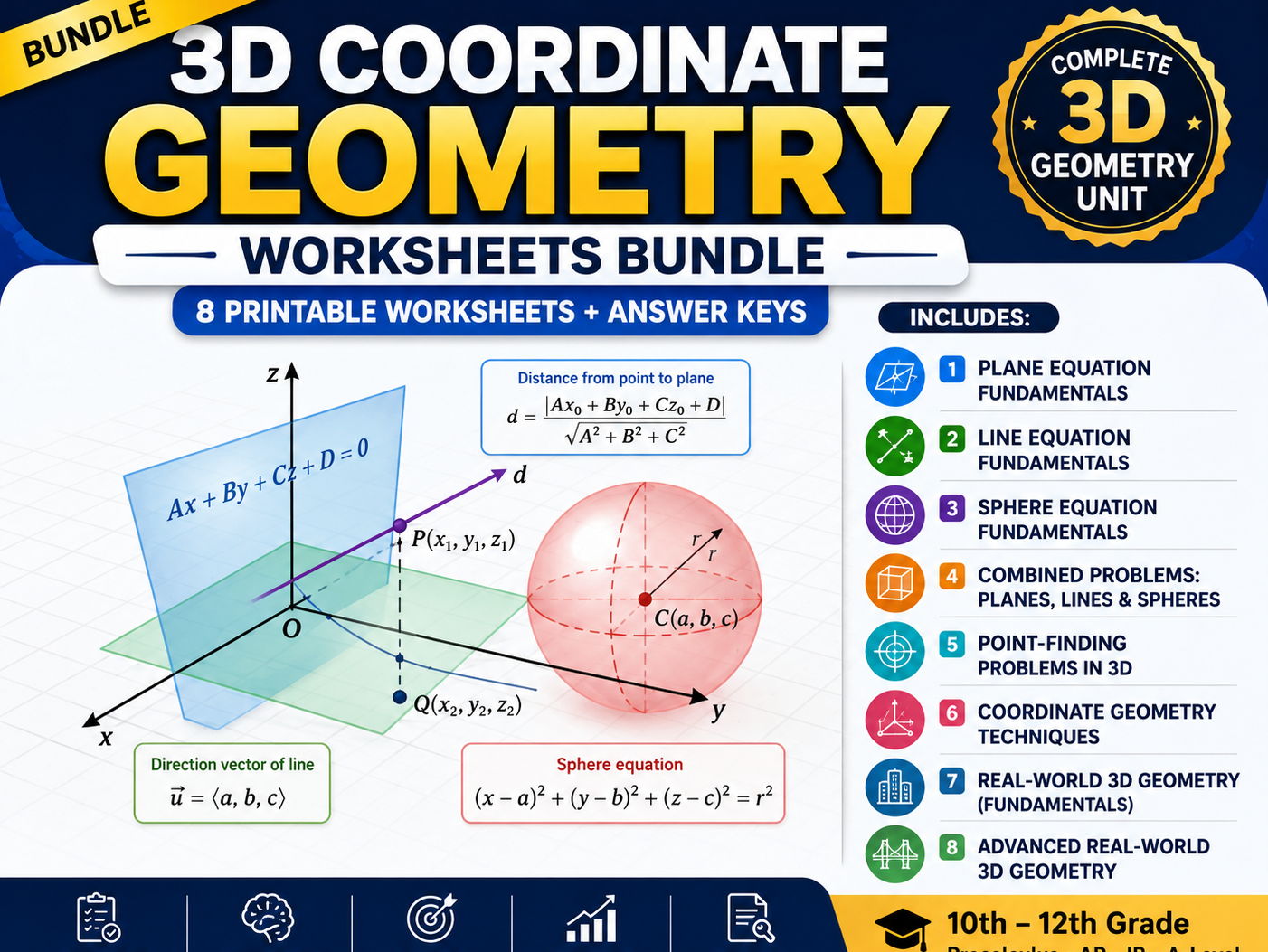 3D Coordinate Geometry Worksheets Bundle