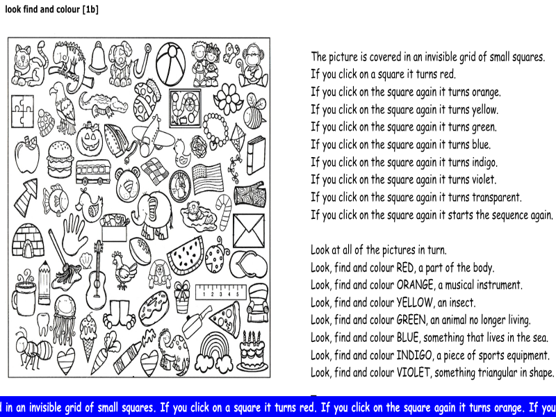 following instructions [look find and colour] [1b]