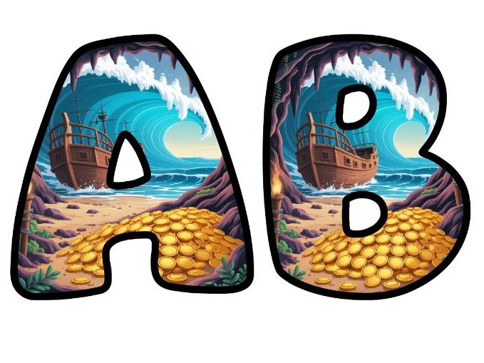Pirate Treasure Cove Lettering Set for Classroom Display | Upper & Lowercase, 0-9 and Signs