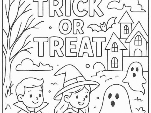 Trick or Treat Halloween Colouring Sheet