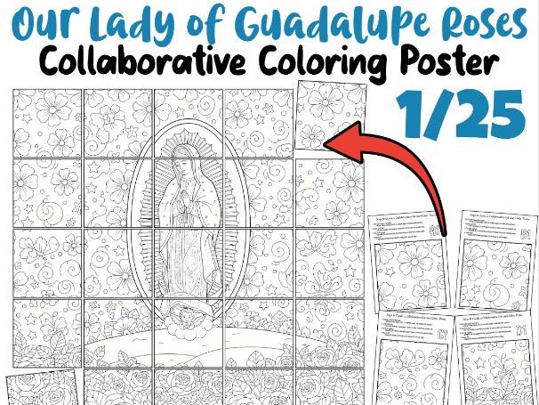 Our Lady of Guadalupe Roses Collaborative Poster | Religious Coloring Art