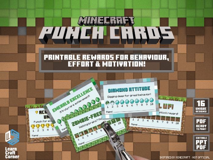 Minecraft-Themed Behaviour Reward Punch Cards | Editable Classroom Rewards