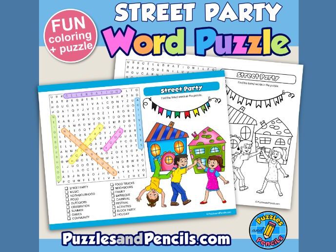 Street Party Word Search Puzzle and Colouring | Summer Wordsearch