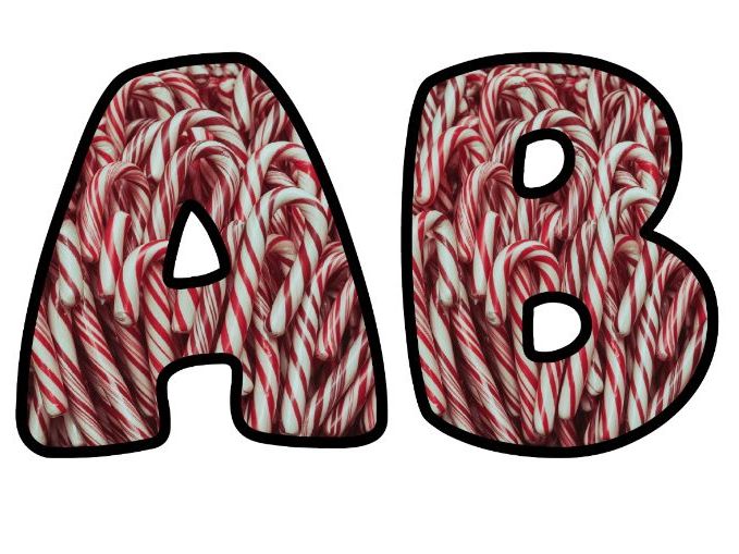 Candy Canes Xmas Classroom Display | Lettering Set | Upper & Lowercase, 0-9 and Signs