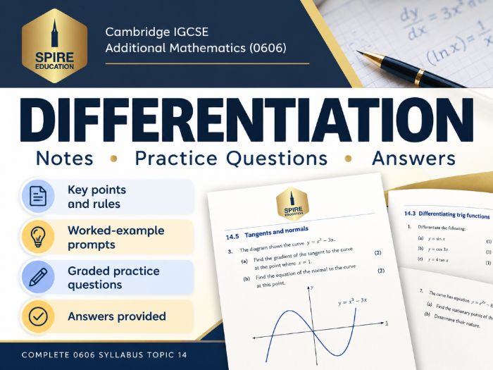 IGCSE Additional Maths 0606 Differentiation Notes, Practice Questions & Answers