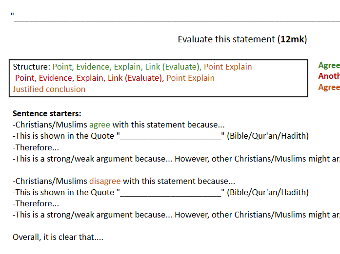12mkQ + 4mk Q scaffolding - RE AQA GCSE