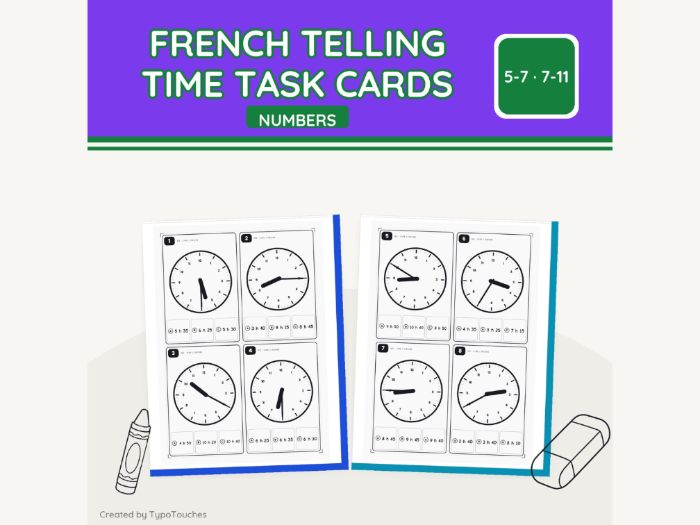 French Telling Time Task Cards | 13 pp