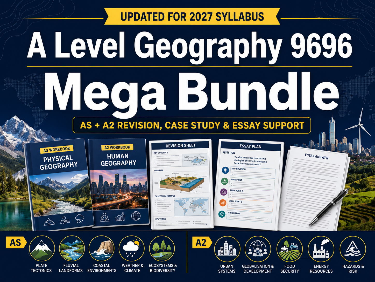 CIE A Level Geography 9696 Revision, Case Study & Essay Support Mega Bundle (2027)
