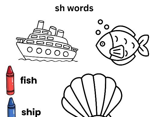 Phase 3 SH Digraph Worksheet – Colour the Words & Picture Activity