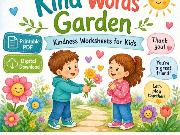 Kind Words Garden | Kindness Worksheets for Kids | Printable PDF | Digital Download