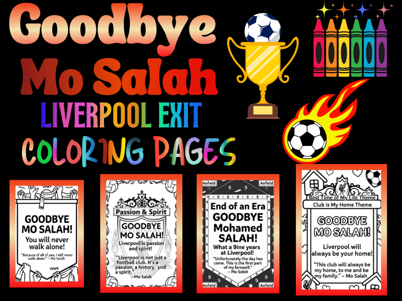 Mohamed Salah Goodbye Liverpool Exit Coloring Pages | Farewell Activity NO PREP