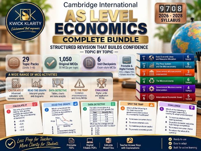 CAMBRIDGE INTERNATIONAL AS LEVEL ECONOMICS 9708 | MCQ REVISION BUNDLE