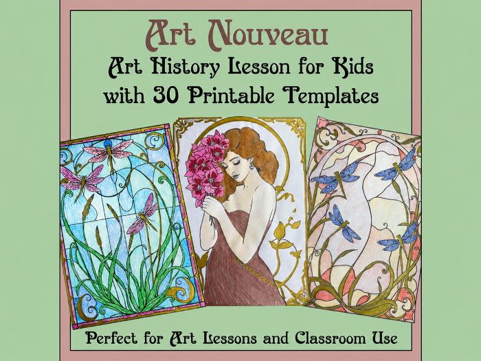 Art Nouveau Art History Lesson for Kids, Alfons Mucha, Architecture & Mixed Media Art Project