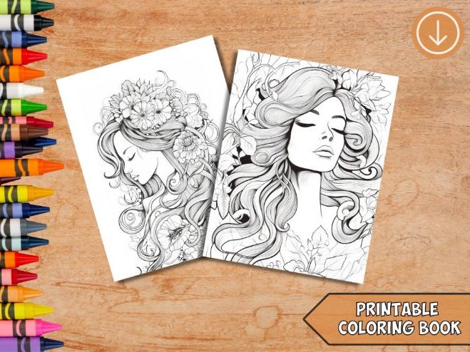 Femme Flow : Elegant Portrait Coloring Pages (Printable)