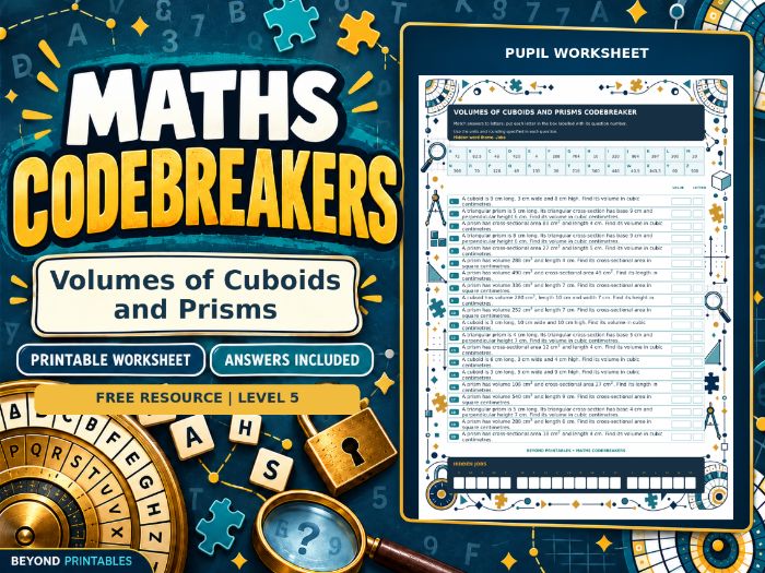 FREE Volumes of Cuboids and Prisms | Maths Codebreaker | Answers Included