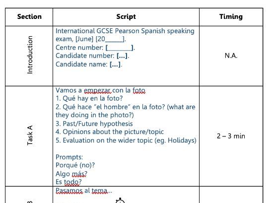 IGCSE Spanish Speaking Exam Script