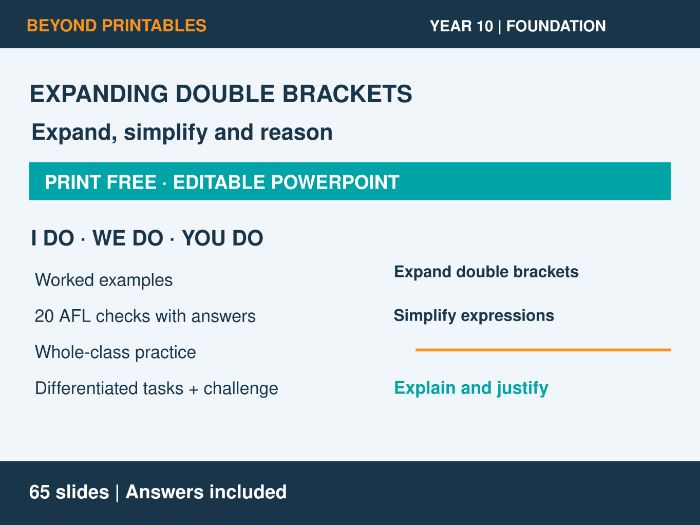 Expanding Double Brackets | I Do, We Do, You Do | Year 10 Maths Foundation | Print Free