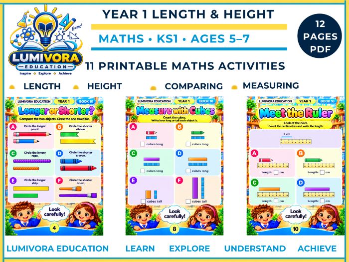 Year 1 Length and Height Worksheets | KS1 Maths | Measuring & Comparing