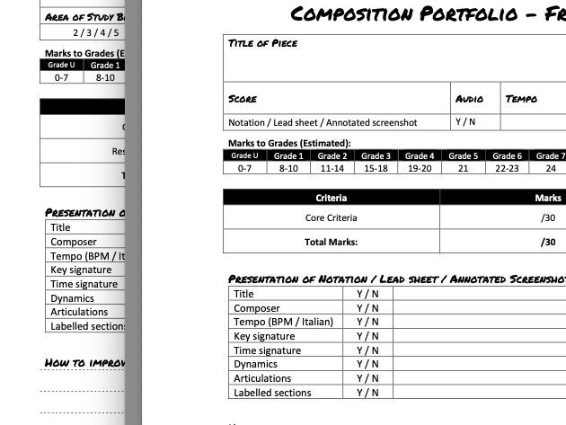 OCR GCSE Music NEA Feedback Templates
