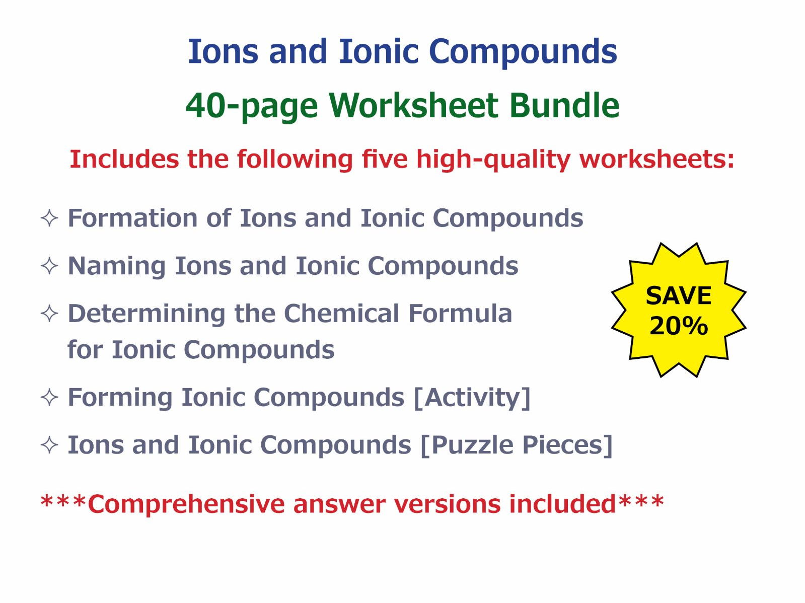 Ions and Ionic Compounds [Worksheet Bundle]