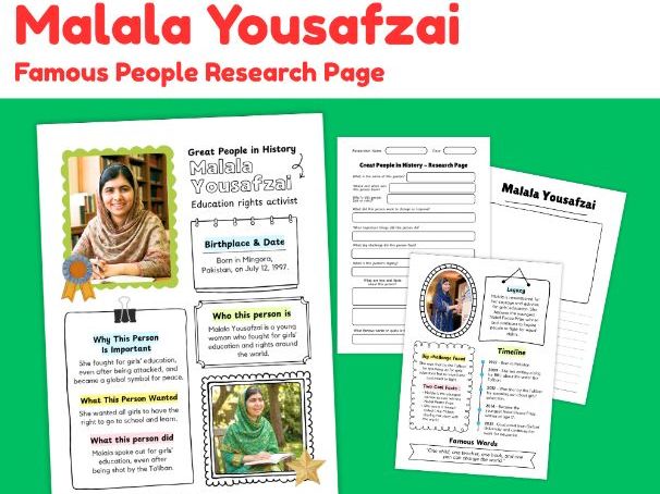 Malala Yousafzai Biography Research Worksheets | Famous People Study