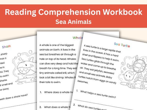 Water Creatures Workbook | 30 Non-Fiction Reading Comprehensions with Questions + Fun Facts