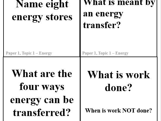Unit 1 - Energy flashcards (AQA 1-9 Combined Science)