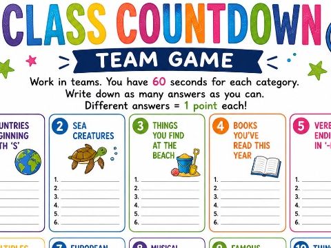 Class Countdown Game | End of Year UKS2 Team Challenge | Printable Last Day of Term Activity