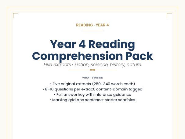 READING · YEAR 4 Year 4 Reading Comprehension Pack