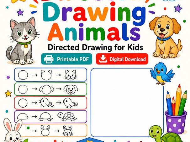 Directed Drawing Animals | Directed Drawing for Kids | Printable PDF | Digital Download