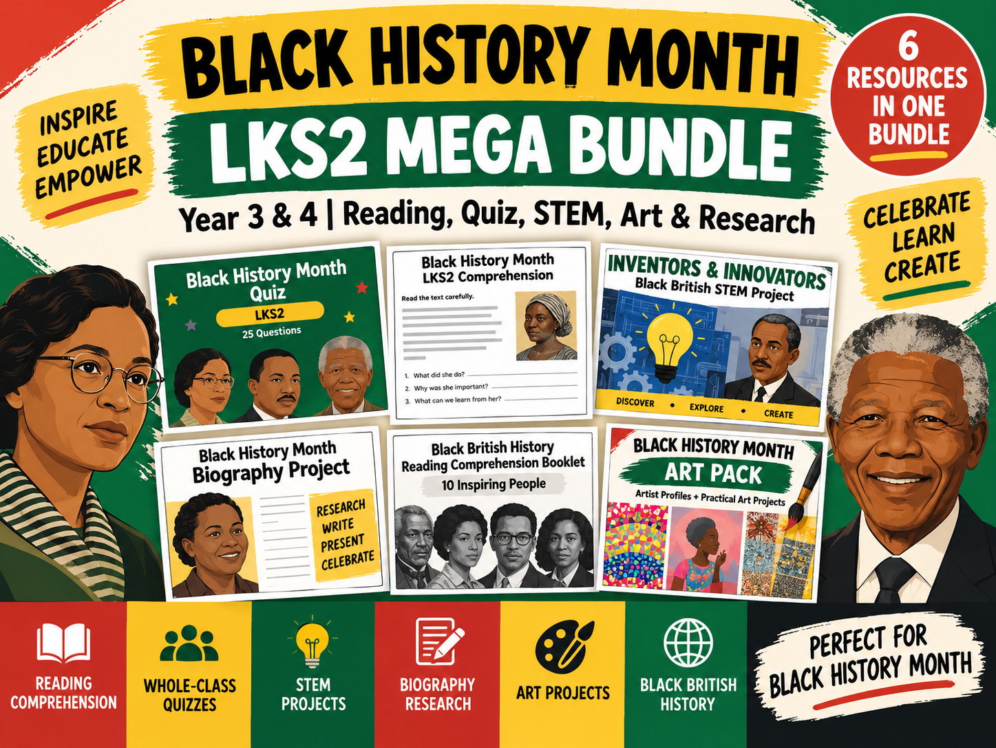 Black History Month LKS2 Mega Bundle | Year 3 & 4 | Reading, Quiz, STEM, Art & Research