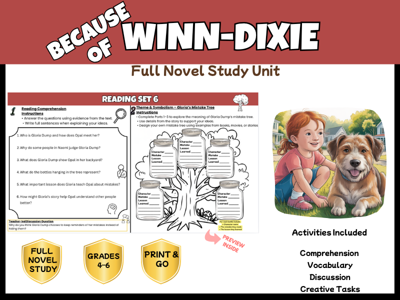 Because of Winn-Dixie Full Novel Study & Reading Comprehension Bundle | KS2 Years 4-7