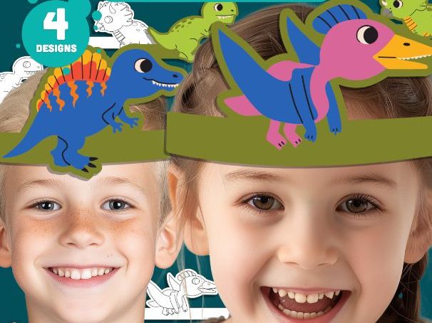 Printable Dinosaur Headbands, Paper Crowns, Color Your Own Hats, Dinosaur Craft