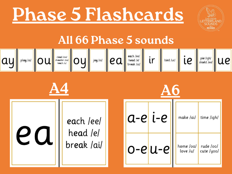 LW Phonics Phase 5 Flashcards (A4 and A6) Teaching Resources