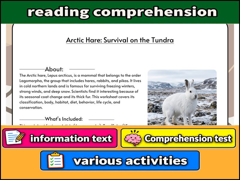 Arctic Hare: Survival on the Tundra  & Comprehension Test