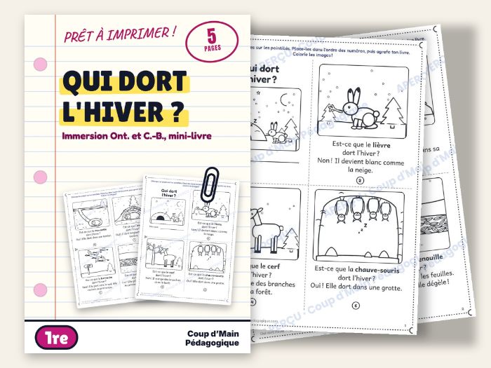 French Immersion Grade 1 Winter Animals Colouring Mini Book