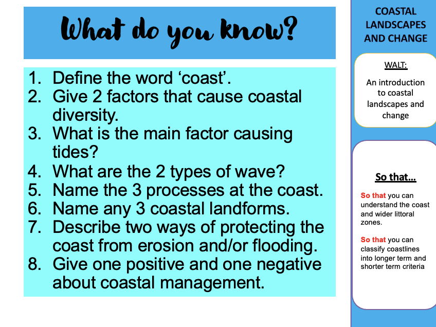A Level Edexcel Coasts Unit of work EQ1