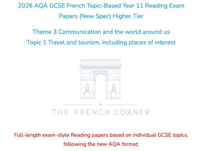 2026 AQA GCSE French Topic-Based Reading Exam Paper 3.1 – Higher Tier