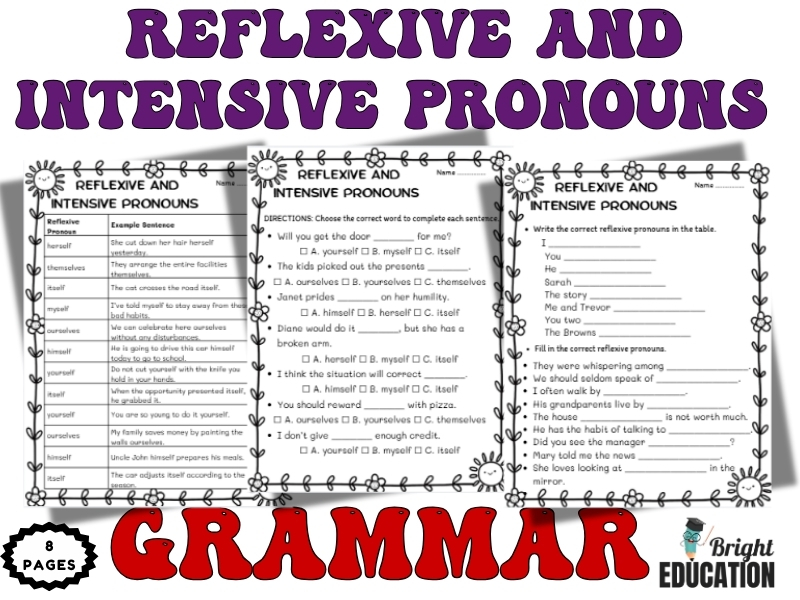 Reflexive and Intensive Pronouns Practice Grammar Review