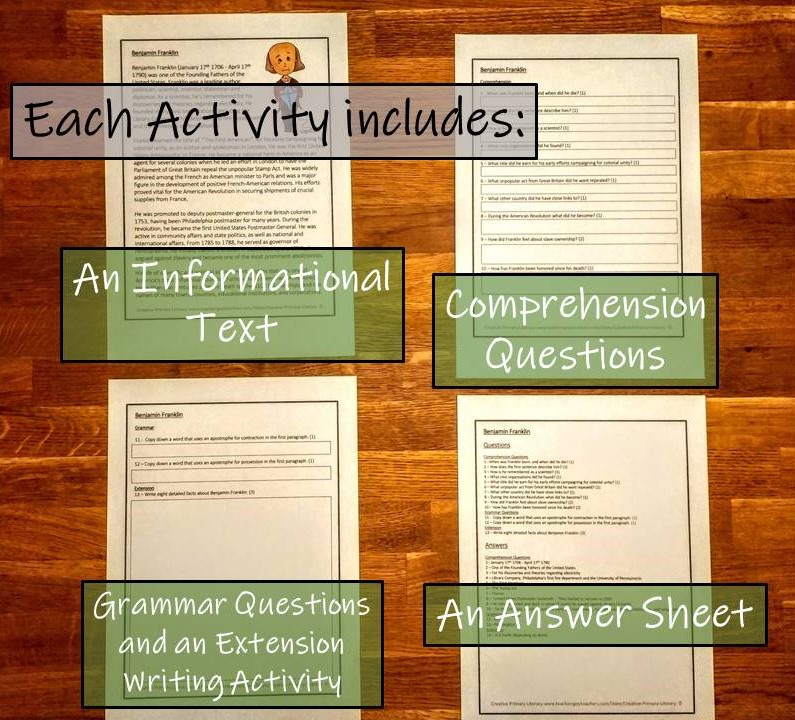 UKS2 History - Benjamin Franklin Reading Comprehension Activity