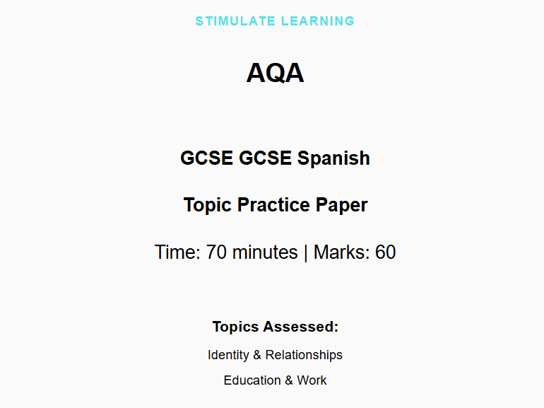 AQA GCSE Spanish Reading Practice Paper
