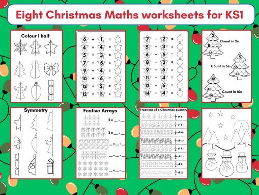 KS1 Christmas Maths Worksheets - 8 sheets