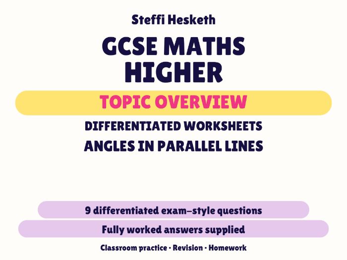 GCSE Higher Angles in Parallel Lines | Topic Overview Differentiated Worksheet