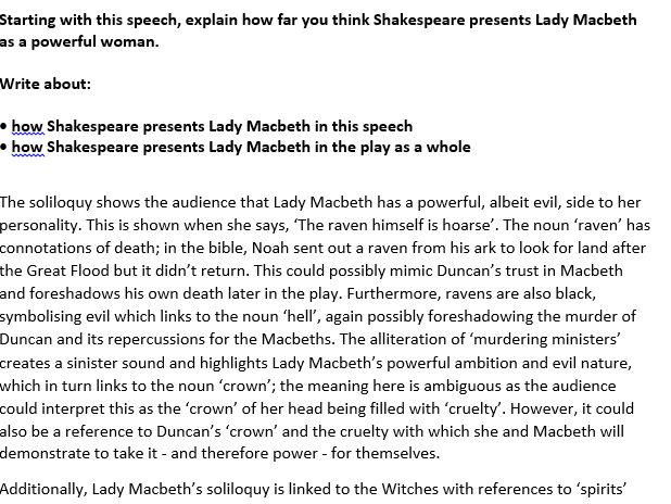 Macbeth Exam Sample Response AQA English Literature NEW 1 