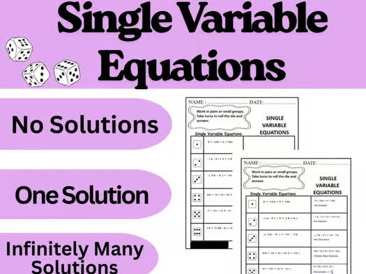 Math Dice Game for Algebra – Solve Single Variable Equations – Fun Classroom Act