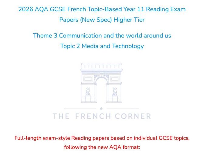 2026 AQA GCSE French Topic-Based Reading Exam Paper 3.2 – Higher Tier