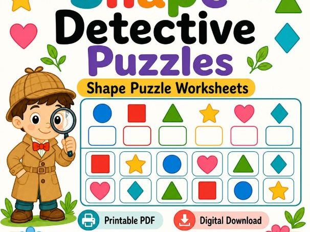 Shape Detective Puzzles | Shape Puzzle Worksheets | Printable PDF | Digital Download